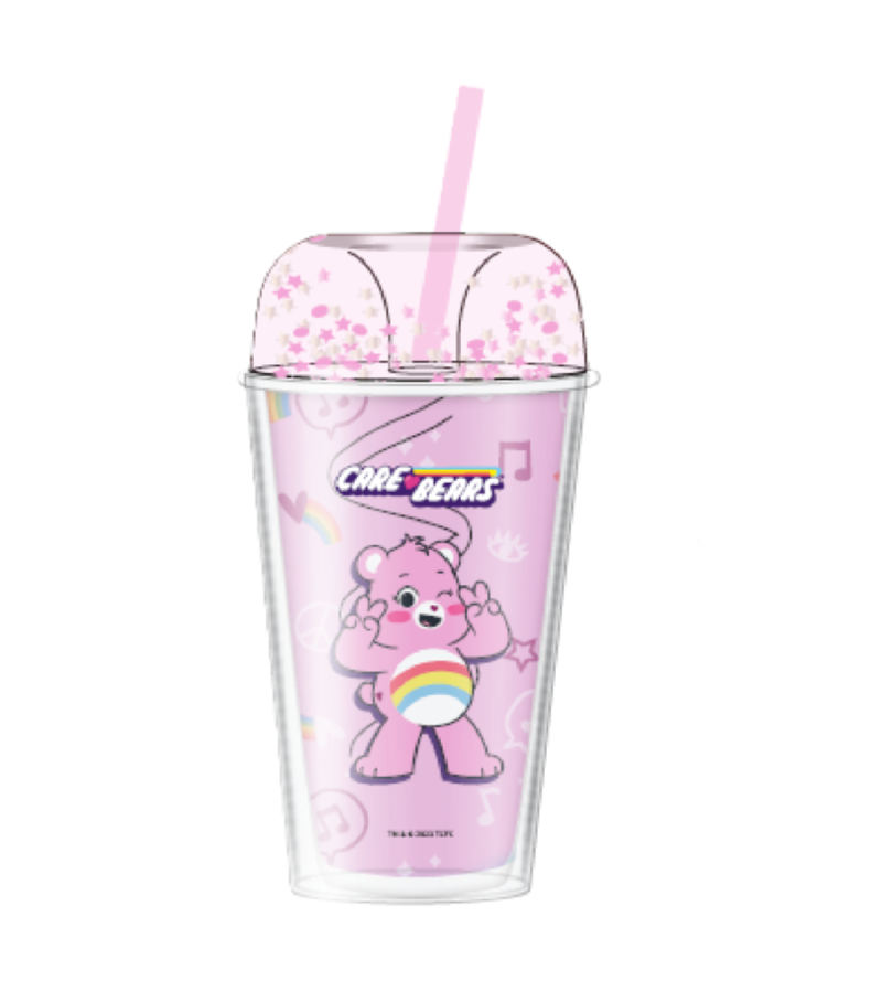 Care Bears Collection Pink Double Wall Plastic Tumbler & Straw