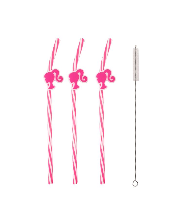 Barbie Collection Pink Straw & Brush Set