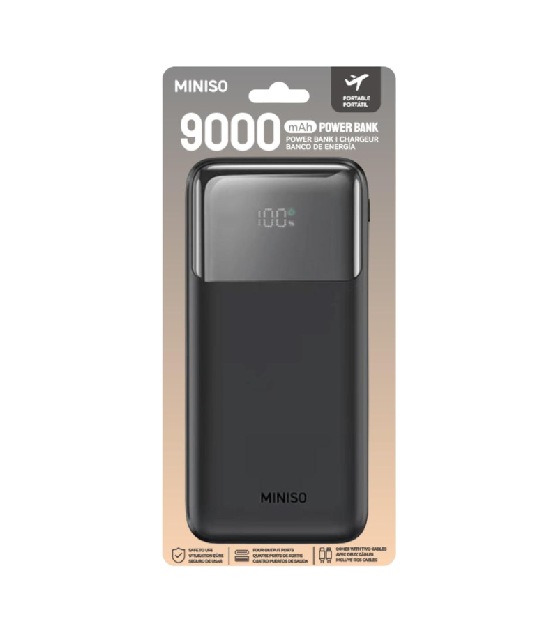 MINISO 9000mAh Black Built in Dual Cable Power Bank Model C103