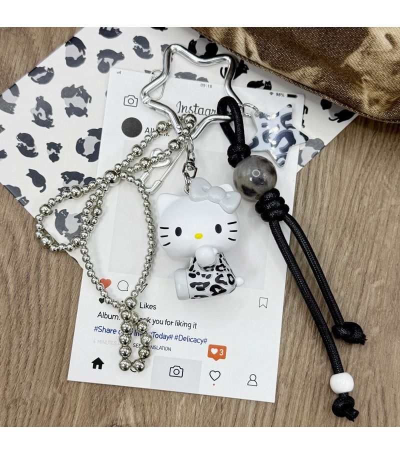 Sanrio Hello Kitty & Friends Hello Kitty Leopard Black & Grey Sitting Figure Pendant