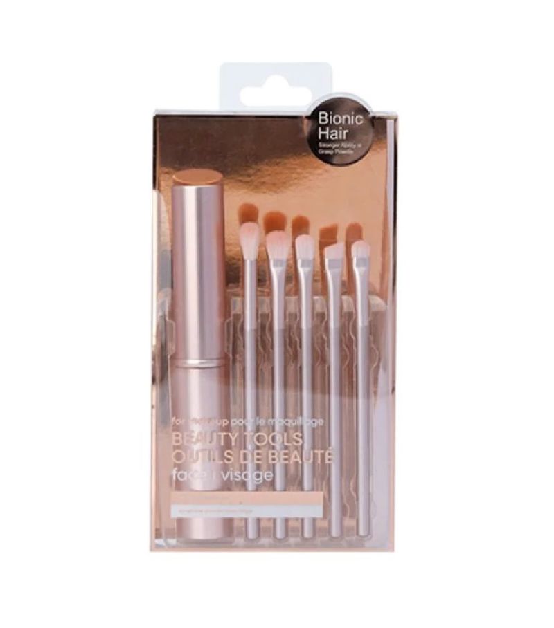 MINISO Portable Eye Makeup Pink 5 Piece Brush Set With Holder