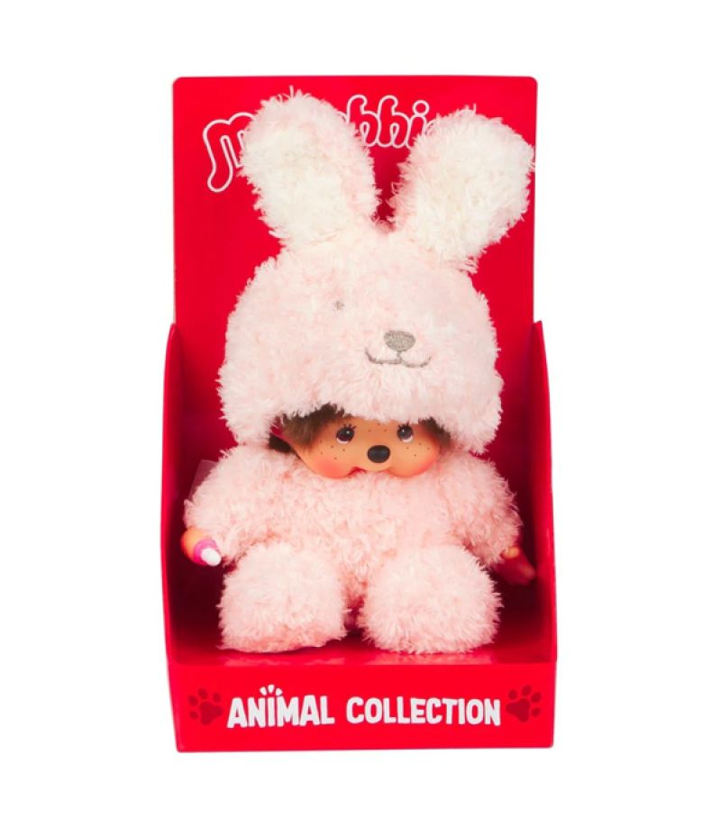 Bandai Monchhichi Animal Collection Pink Bunny 16cm Plush Soft Toy