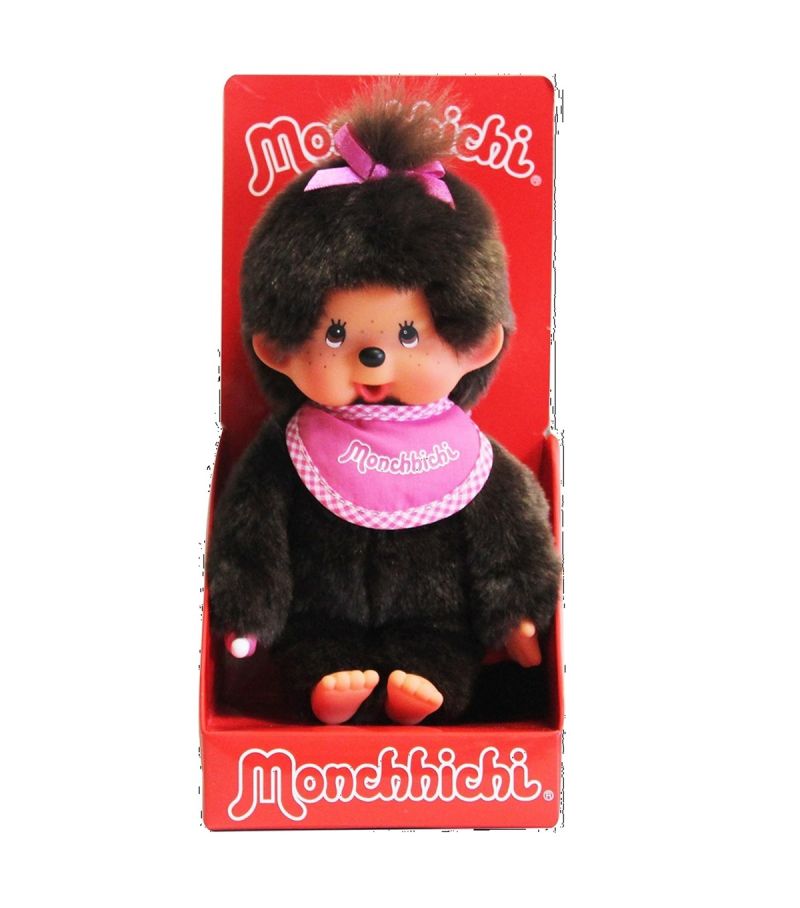 Bandai Monchhichi Classic Pink Bib Girl 16.5cm Plush Soft Toy 
