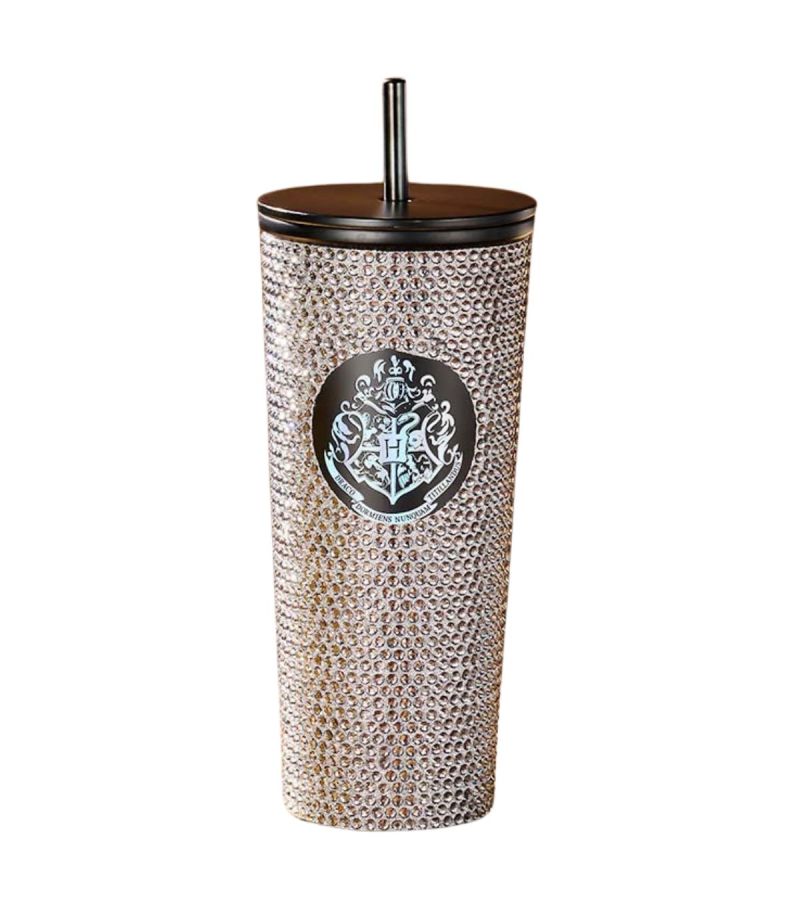 Harry Potter Silver Studded Steel Tumbler 650ml With Straw