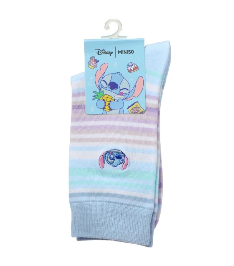 Disney Stitch Dinner Party Striped Embroidered Socks Size 5-7.5