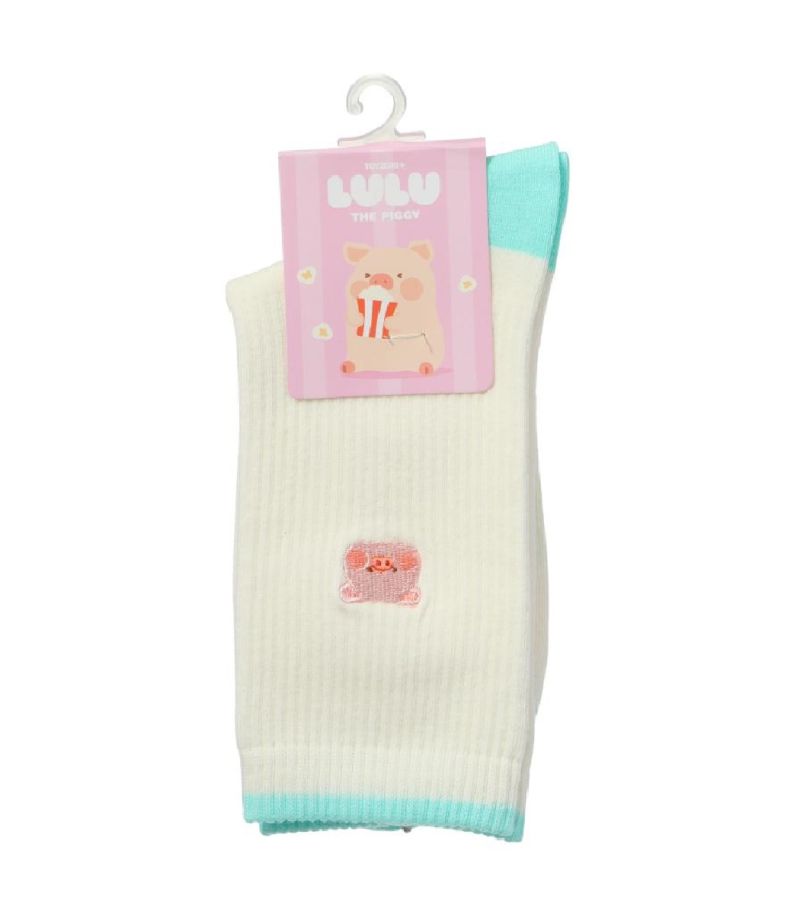 LuLu The Piggy Collection Embroidered Crew Socks 1 Pair Size 4.5-6.5