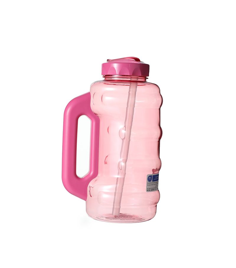 Large Capacity Cool Water Bottle with Straw and Handle 1850ml Rose Red