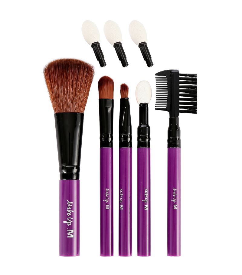 Purple 5-Piece Makeup Brush Set with Eyeshadow Applicator Tips