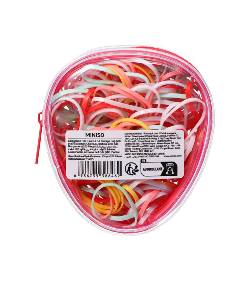 MINISO Pack Of 200 Disposable Hair Ties In Strawberry Storage Bag