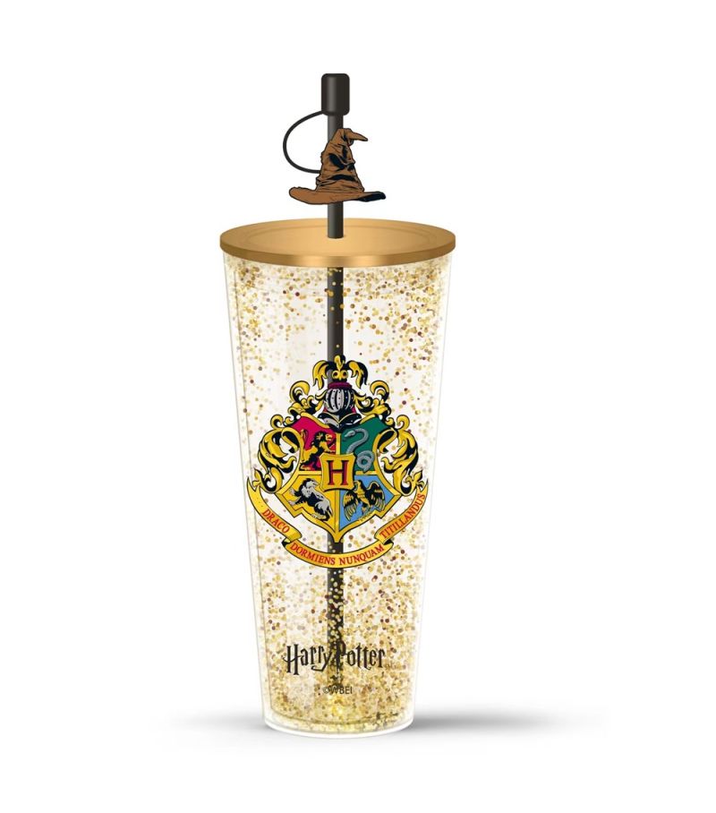 Harry Potter Gold Double Wall Plastic Tumbler & Straw 800ml
