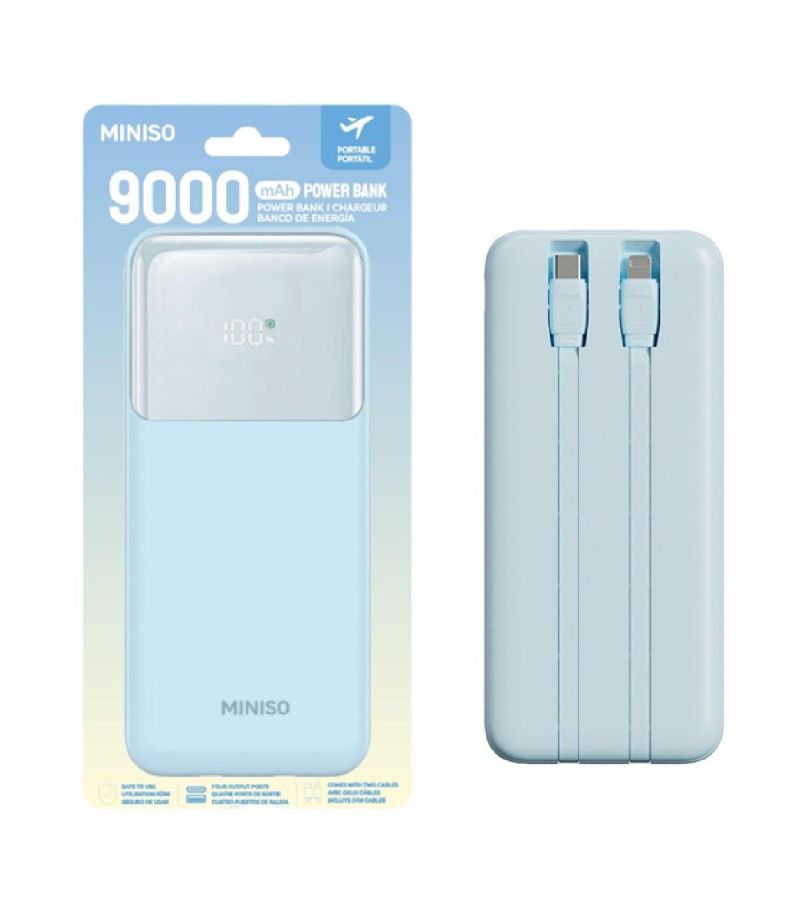 MINISO 9000mAh Blue Built In Dual Cable Power Bank