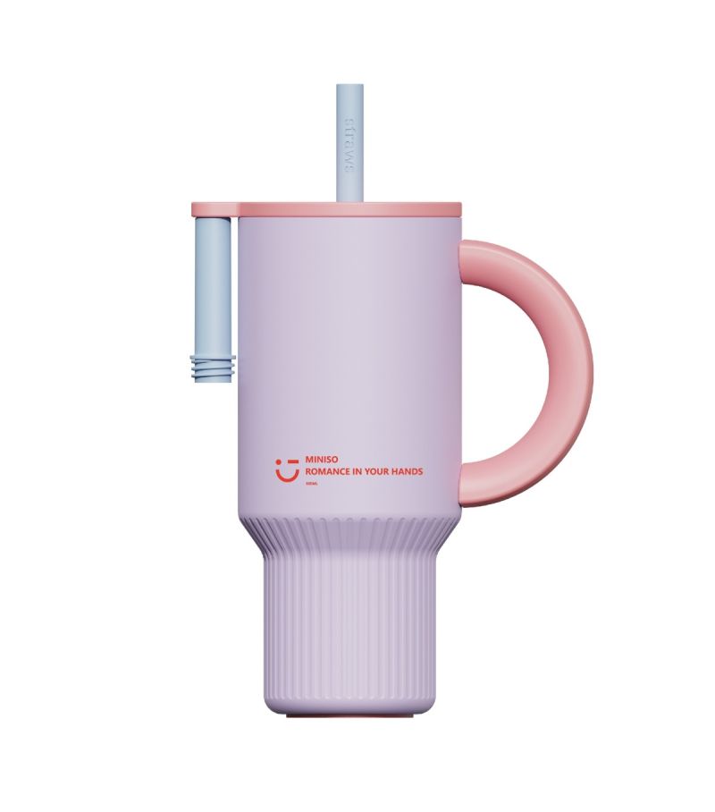 MINISO Purple Double Wall Steel Tumbler & Straw 920ml