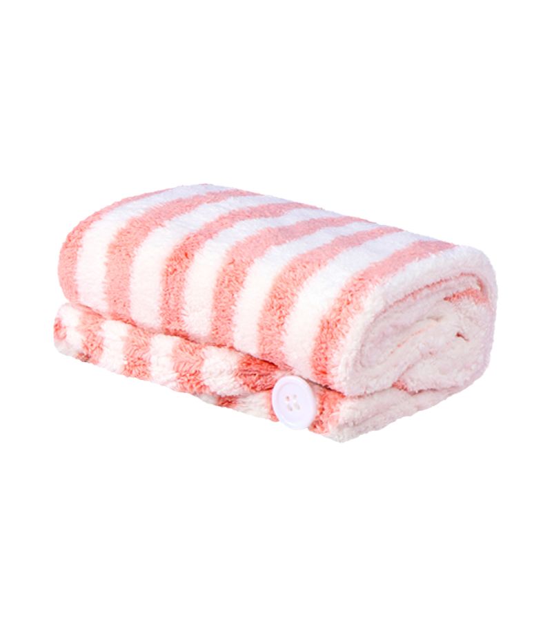 Striped Quick Drying Thickened Hair Towel Wrap(Pink-orange)