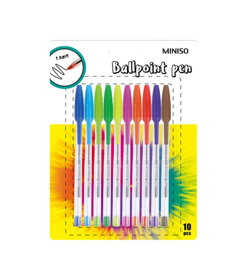 Coloured Ballpoint Pen with Cap 10 Pack