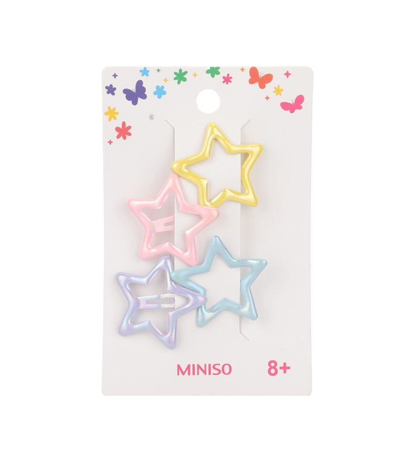 MINISO Fun Series Stars Hair Clip Pack Of 4 (Assorted Colours)