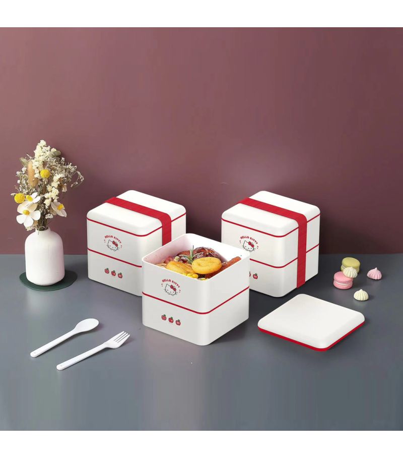Sanrio Hello Kitty Apple Collection Square Double Layered Bento Box 1600ml