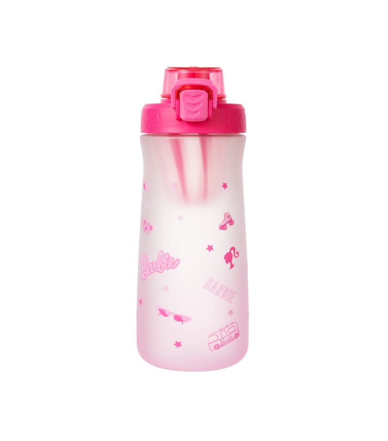 Barbie Collection Plastic Bottle with One-Touch Flip Top Lid (Rosy)