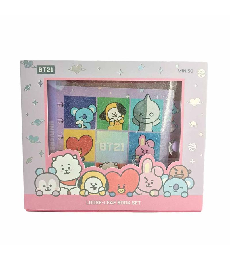miniso他セット BT21 Purple Stationery Set of 80-Sheet, Book, Pen & Stickers | MINISO