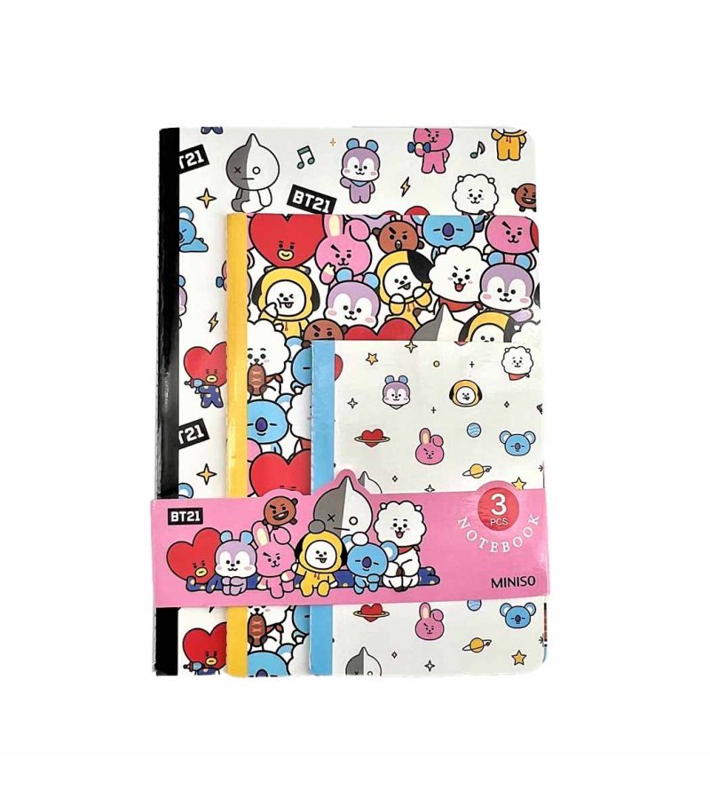 BT21 3 Piece Stitch Bound Notebook Set (B5 28 Sheets + A5 28 Sheets + A6 28 Sheets)