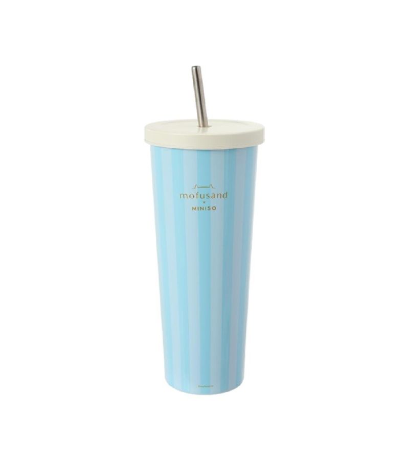 Mofusand Ice Cream Collection Blue Striped Tumbler & Straw