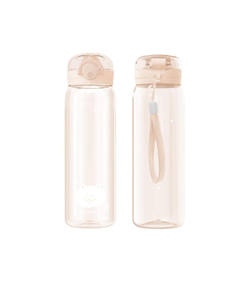 MINSO Animal Series Beige Flip Top Plastic Water Bottle 620ml