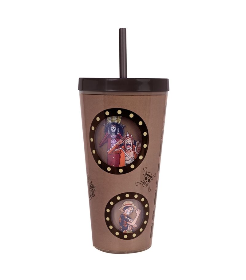 One Piece Classic Retrospective Collection Rotating Double Wall Plastic Tumbler & Straw 420ml