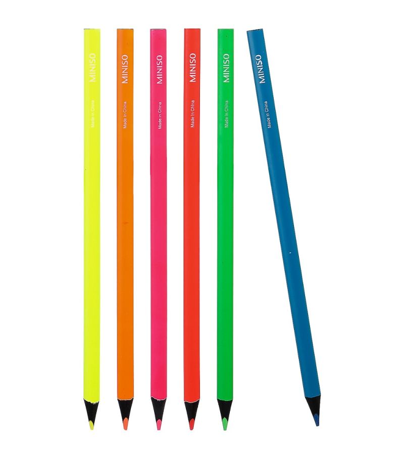 MINISO Neon Highlighters 6 Pack Coloured Pencils