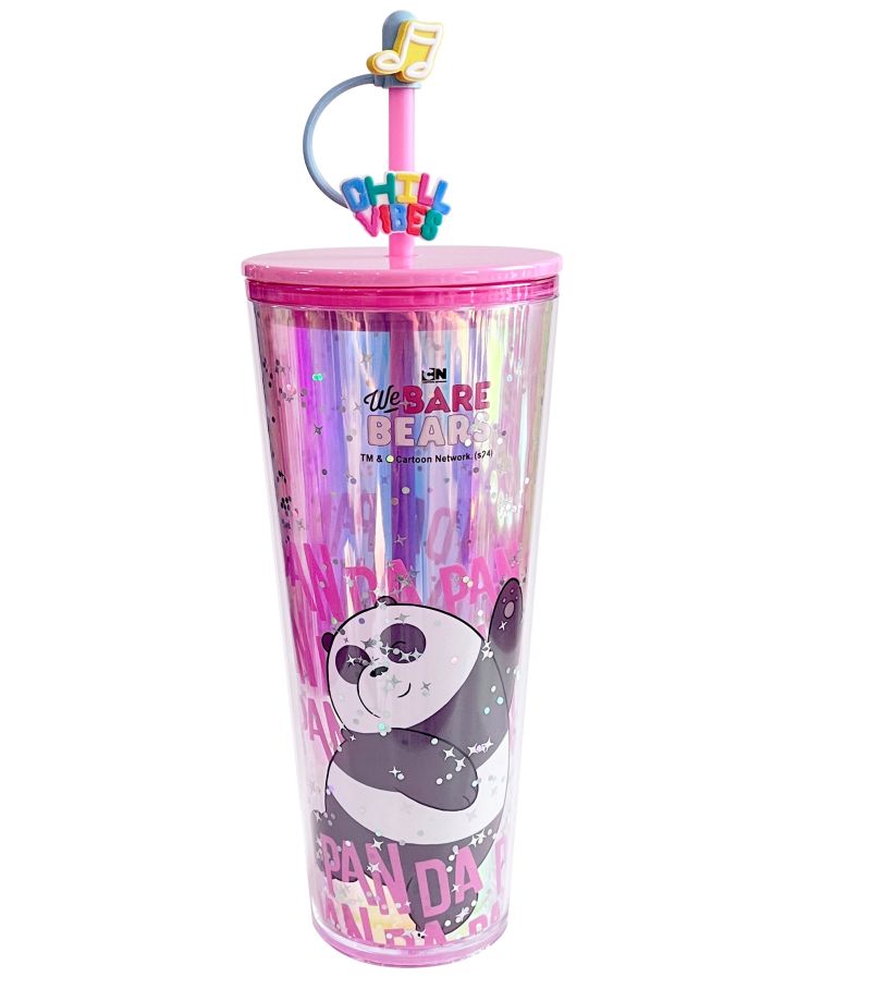 We Bare Bears Seaside Music Festival Panda Double Wall Plastic Tumbler & Straw 800ml