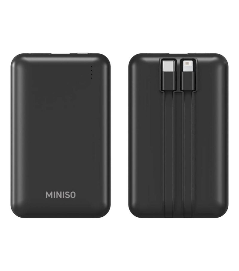 MINISO 10000mAh Black Mini Power Bank with Dual Cables 