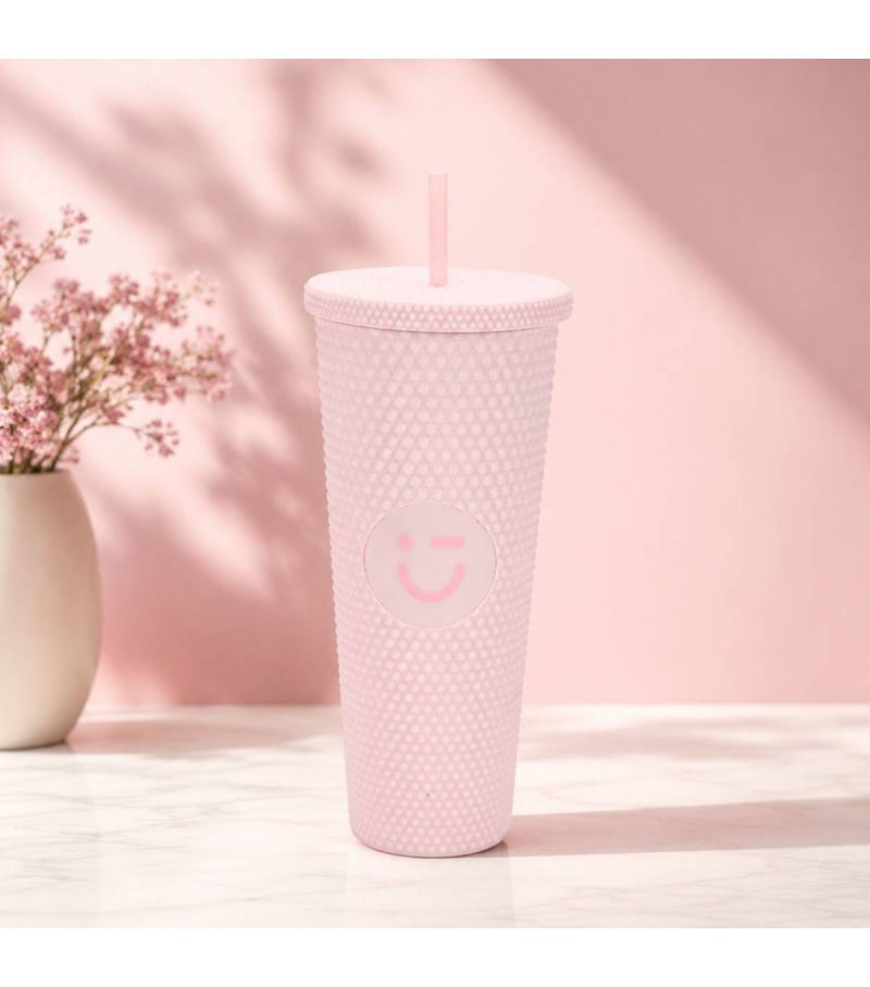 MINISO Rose Gold Series Studded Tumbler & Straw 700ml