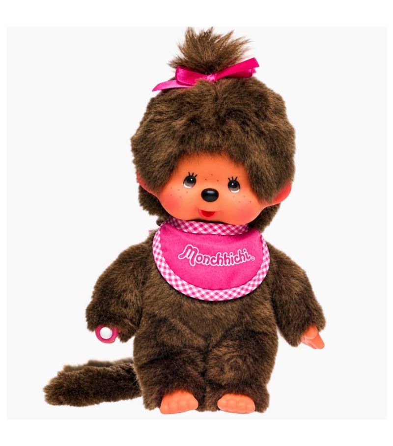 Bandai Monchhichi Classic Pink Bib Girl 16.5cm Plush Soft Toy 
