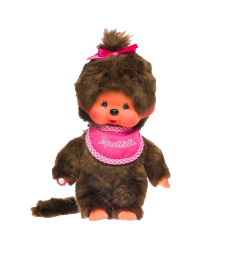 Bandai Monchhichi Classic Pink Bib Girl 16.5cm Plush Soft Toy 