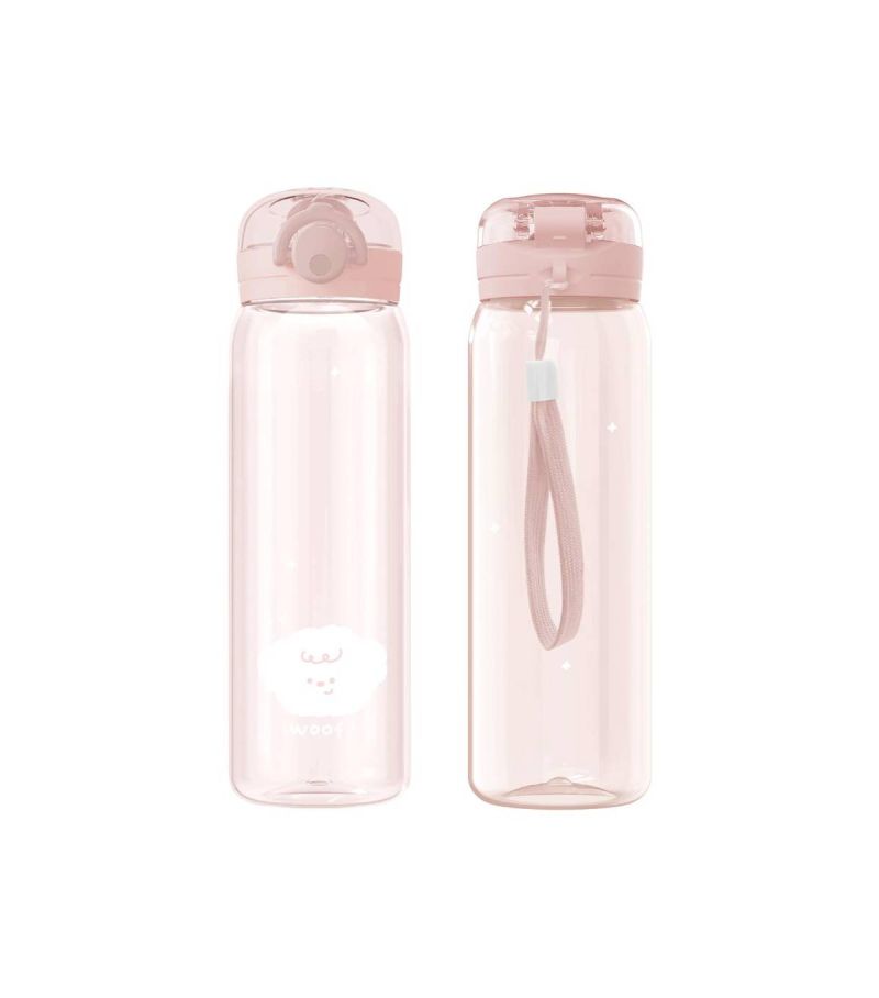 MINSO Animal Series Flip Top Pink Plastic Water Bottle 620ml