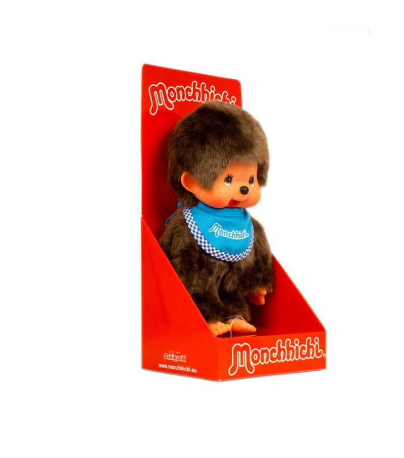 Bandai Monchhichi Classic Blue Bib Boy 16.5cm Plush Soft Toy