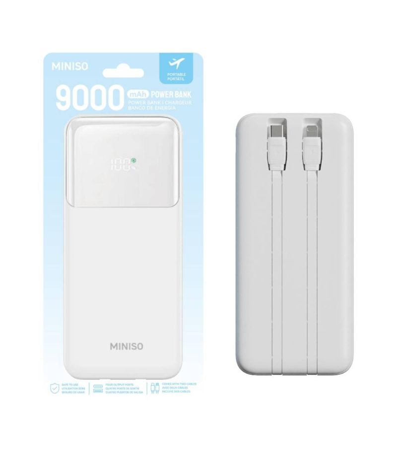 MINISO 9000mAh White Built in Dual Cable Power Bank Model: C103