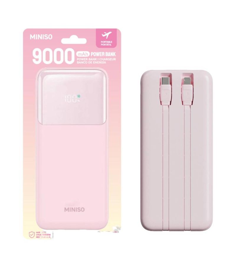 MINISO 9000mAh Pink Built in Dual Cable Power Bank Model: C103