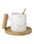 Marble Wood Handle Mug - White
